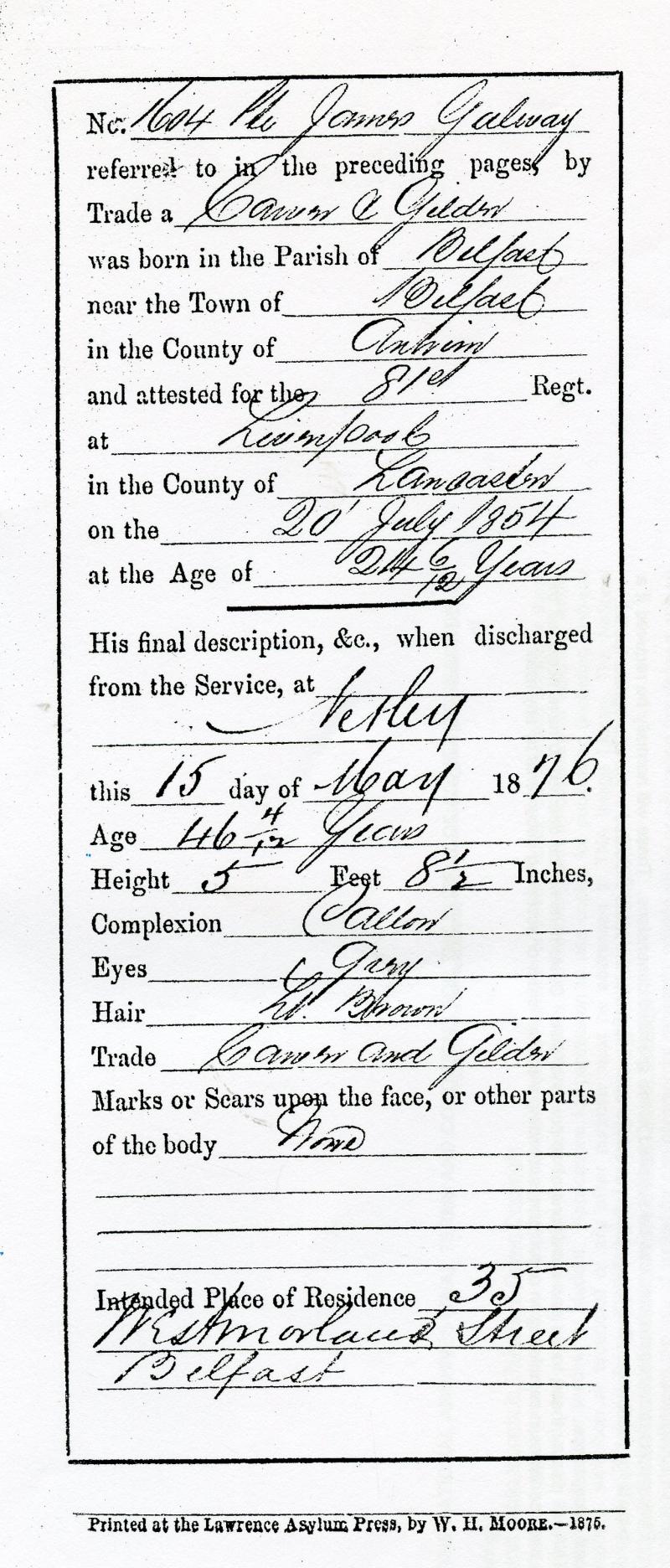 Army Long Service & Good Conduct Medal Victoria ; Pte James Martin, ( alias Galway) 1/21st Foot Royal Scots Fusiliers