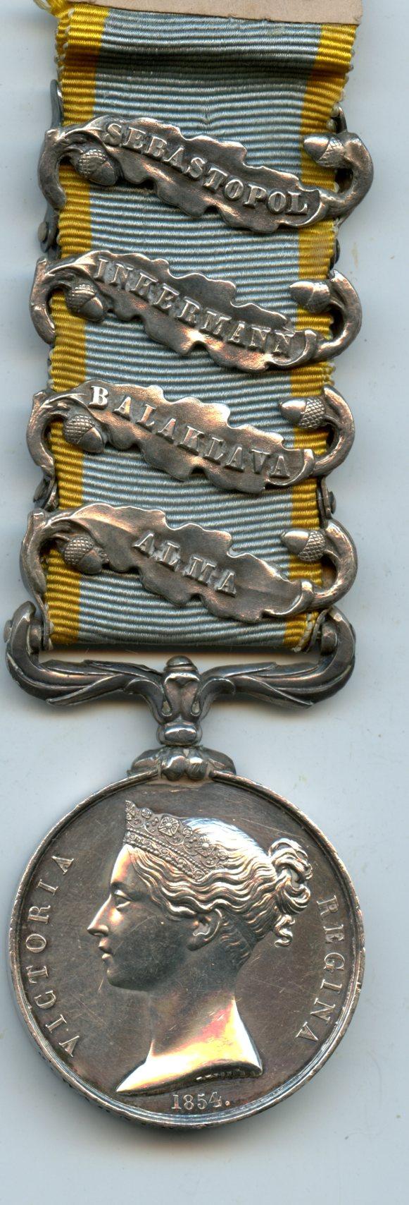Crimea  Medal 1854-56, 4 clasps To Pte John Warner, 21st Regt, Royal North British Fusiliers,   RSF ( Killed in Action at Inkermann)