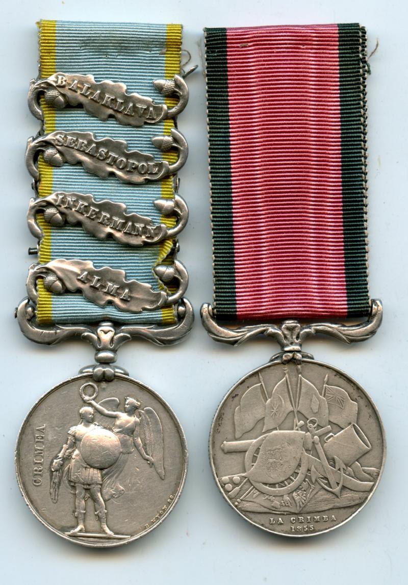 Crimea  Medal  Pair 1854-56, 4 clasps Pte Michael Finn, 21st Regt Royal Scots Fusiliers
