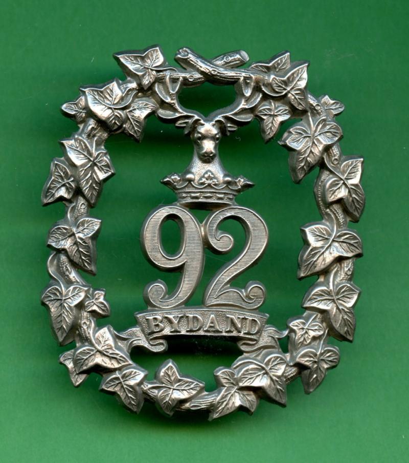 92nd Regiment of Foot (Gordon Highlanders)  Glengarry Cap Badge