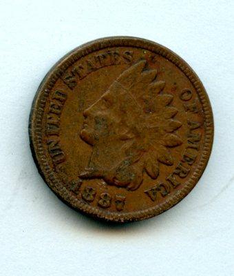 U.S.A.  United States of America  Indian Head One  Cent Coin  Dated 1887
