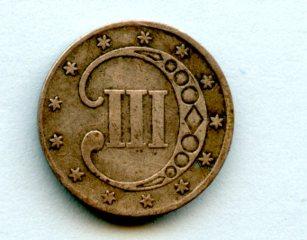 United States of America.   U.S.A Three Cents Coin  Dated 1852
