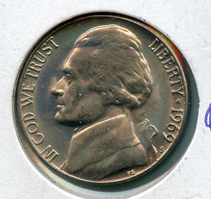 United States of America. U.S.A Nickel Five Cents Coin  Dated 1969S