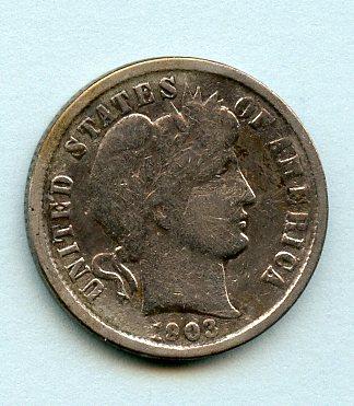 U.S.A.  United States of America  Barber Silver Dime 10 Cents Coin  Dated 1903
