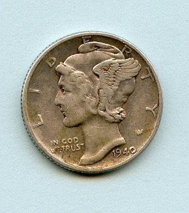 U.S.A. United States of America Mercury Silver Dime 10 Cents Coin Dated 1940