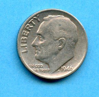 U.S.A. United States of America Silver Dime 10 Cents Coin Dated 1946