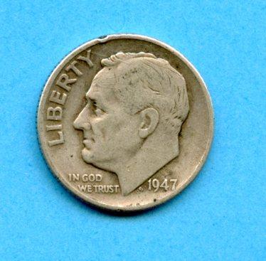 U.S.A. United States of America Silver Dime 10 Cents Coin Dated 1947