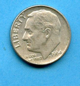 U.S.A. United States of America Silver Dime 10 Cents Coin Dated 1964