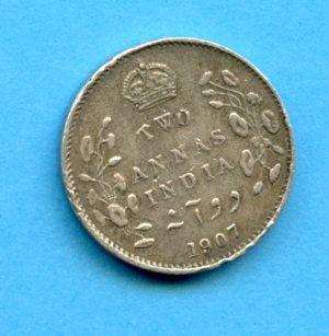 India 2 Annas Coin Dated 1907