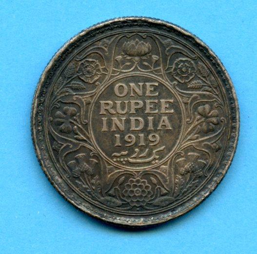 India Silver One Rupee Coin Dated 1919