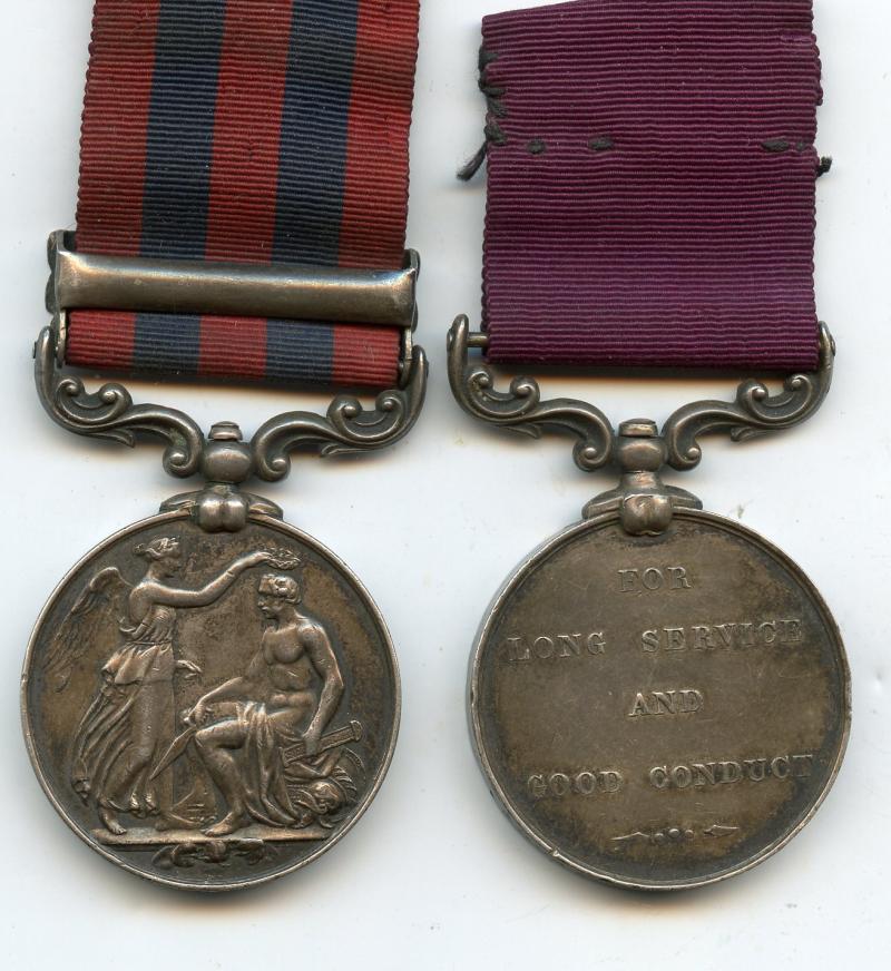 India General Service Medal & Long Service Medal Pair To Pte J Lyons, 19th & 26th Regiment of Foot