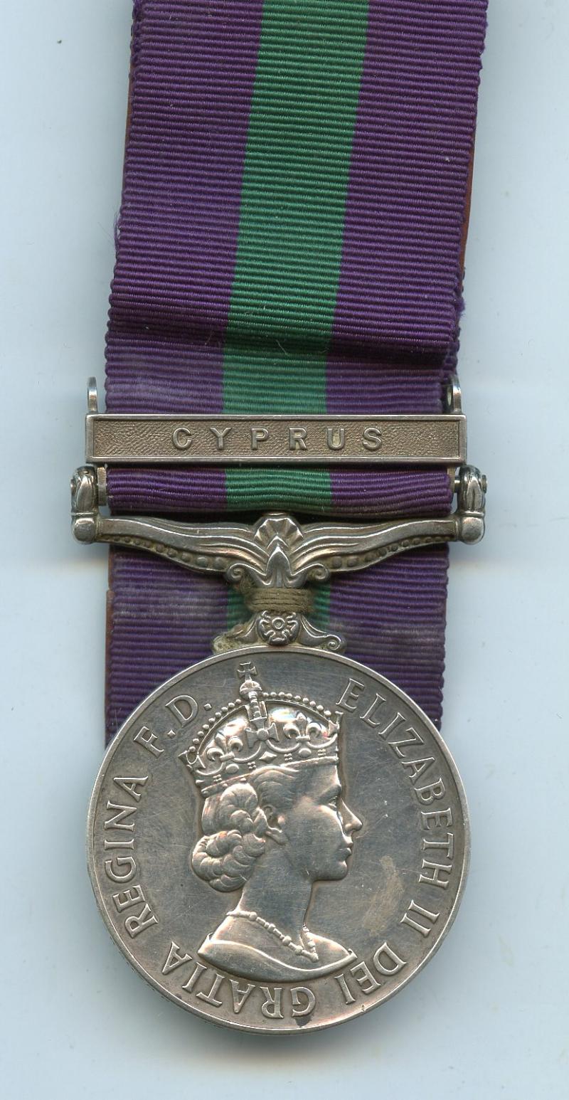 General Service Medal : 1 Clasp; Cyprus To Trooper G. H. Sylvester, Royal Horse Guards