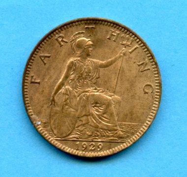 UK George V  1929 Farthing Coin