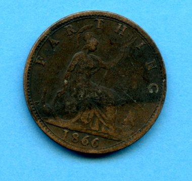 UK Queen Victoria 1866 Farthing Coin