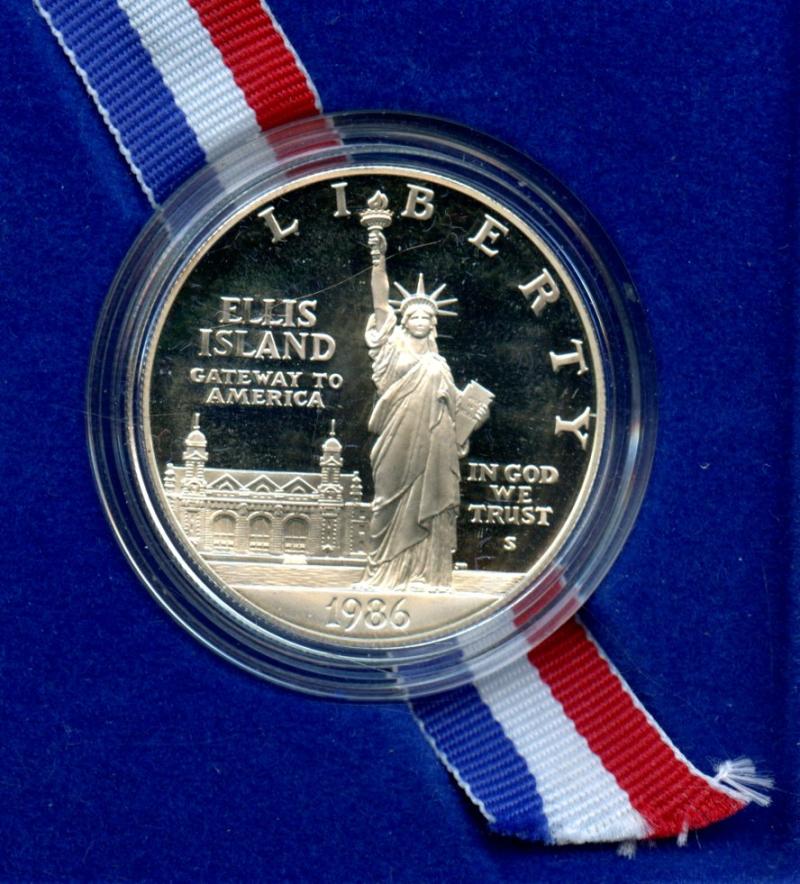U.S.A. United States of America  1986 Liberty Silver Proof Ellis Island  Commemorative One Dollar Coin