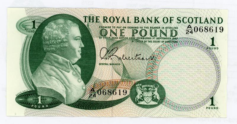 Royal Bank of Scotland £1 One Pound Note Dated 1st September 1967