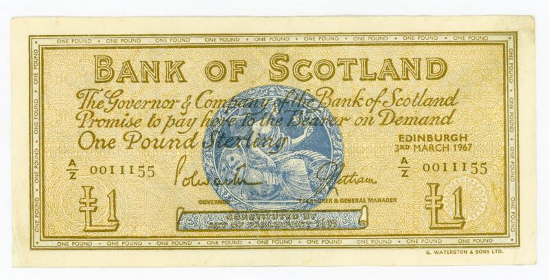 Bank of Scotland £1 One Pounds Note Dated 3rd March 1967