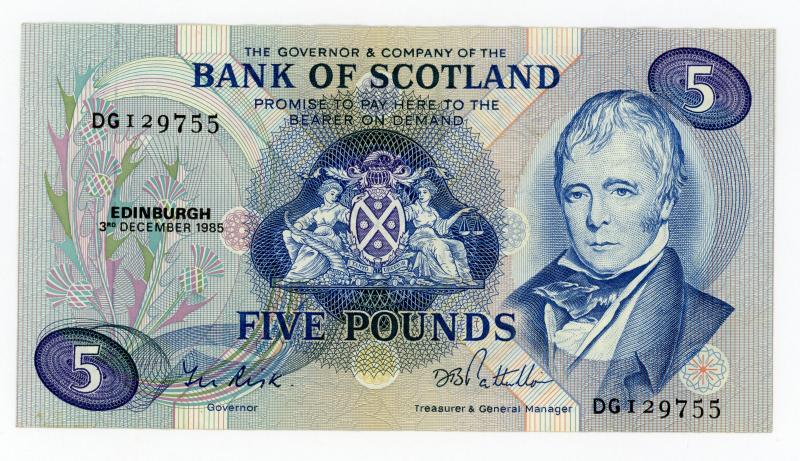 Bank of Scotland £5 Five Pounds Note Dated 3rd December 1985